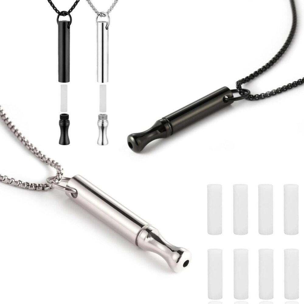 Black Silver Stainless Steel Aromatherapy Necklace 2 Pcs Refillable Diffuser